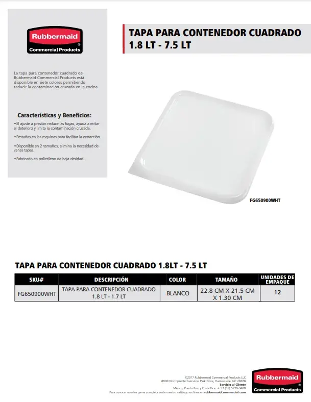 FG650900WHT Tapa para contenedor cuadrado