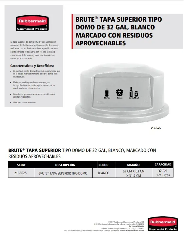 2163625 Tapa Domo 32 Gal Blanco Marcado