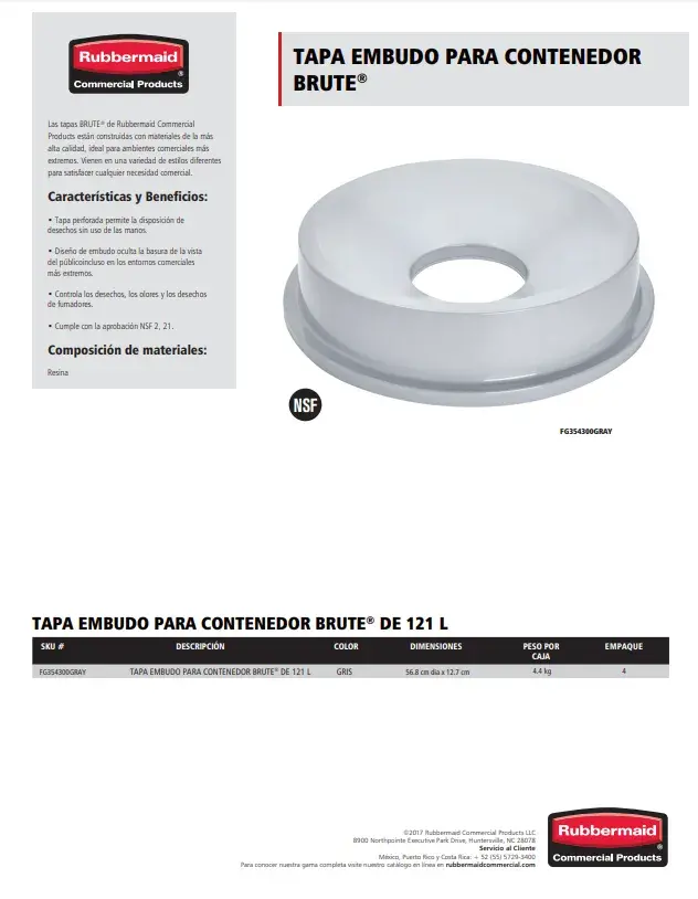 FG354300GRAY Tapa embudo para contenedor Brute®