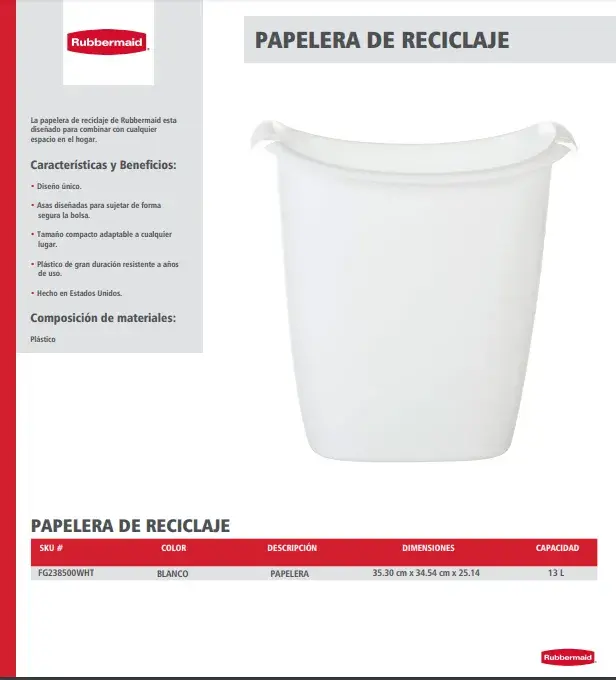 FG238500WHT Contenedor Papelera de reciclaje