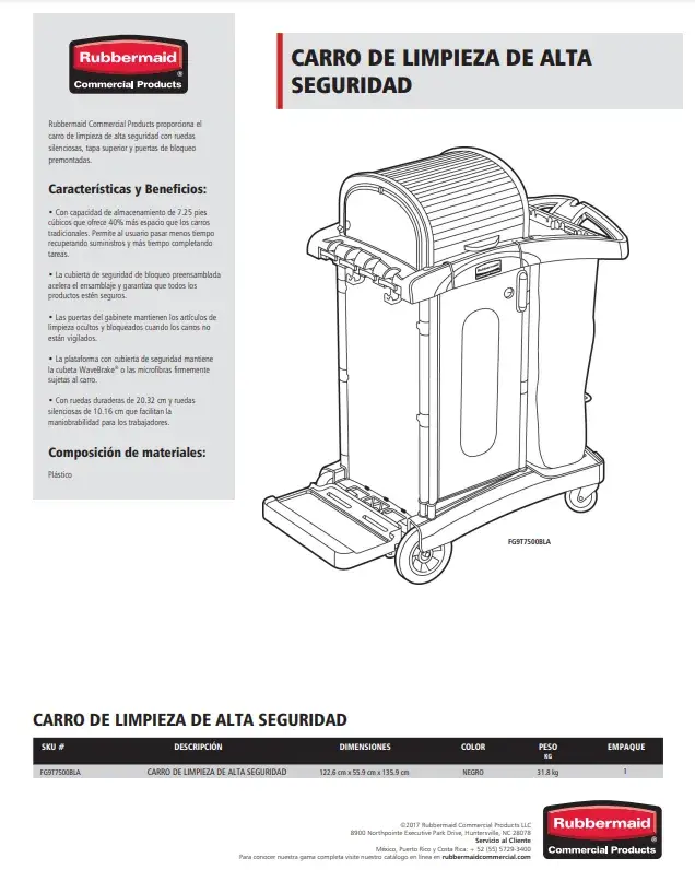 FG9T7500BLA Carro Limpieza Alta seguridad