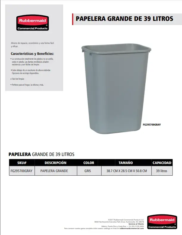 FG295700GRAY Contenedor Papelera grande