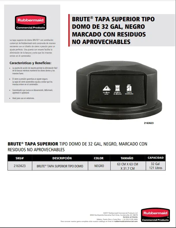 2163623 Tapa Domo 32 Gal Negro Marcado