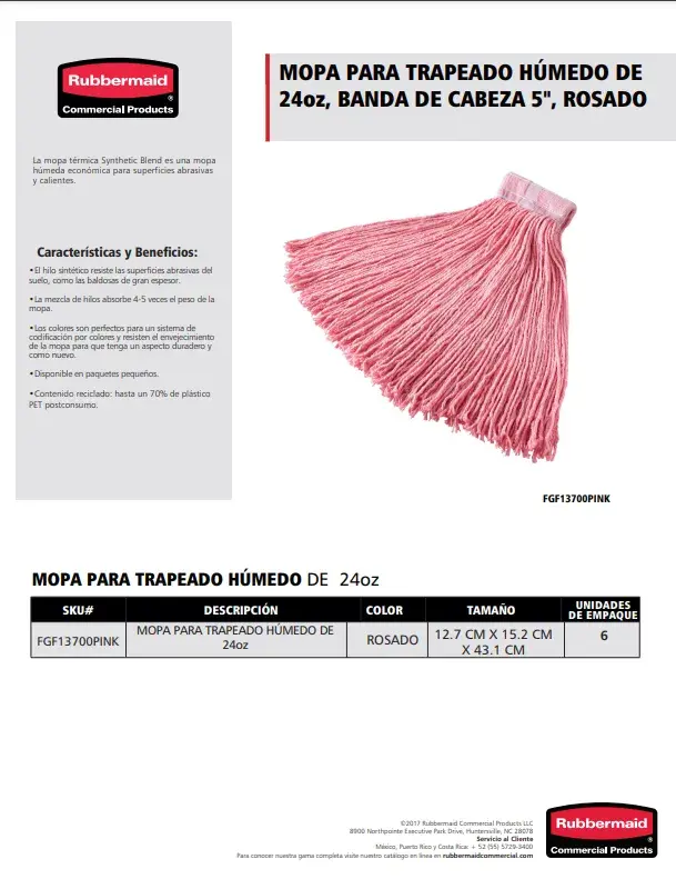 FGF13700PINK Mopa para trapeado húmedo de 24 oz