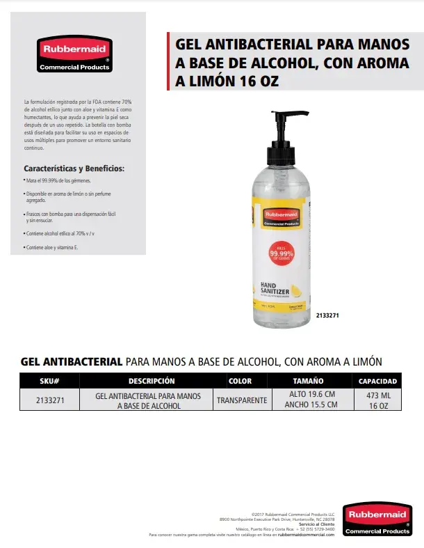 2133271 Gel antibacterial a base de alcohol aroma limón