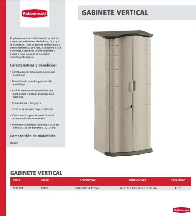 2035894 Gabinete de almacenamiento vertical para exteriores