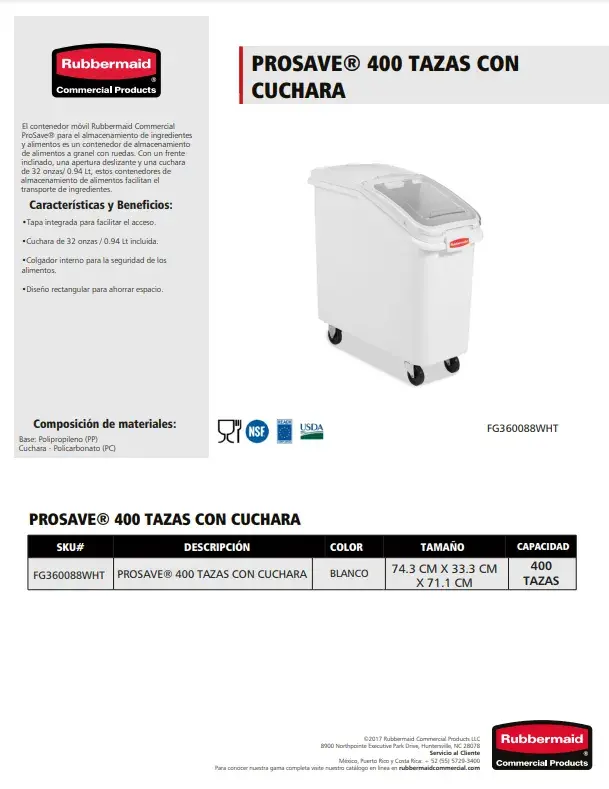 FG360088WHT PROSAVE 400 TAZAS CON CUCHARA