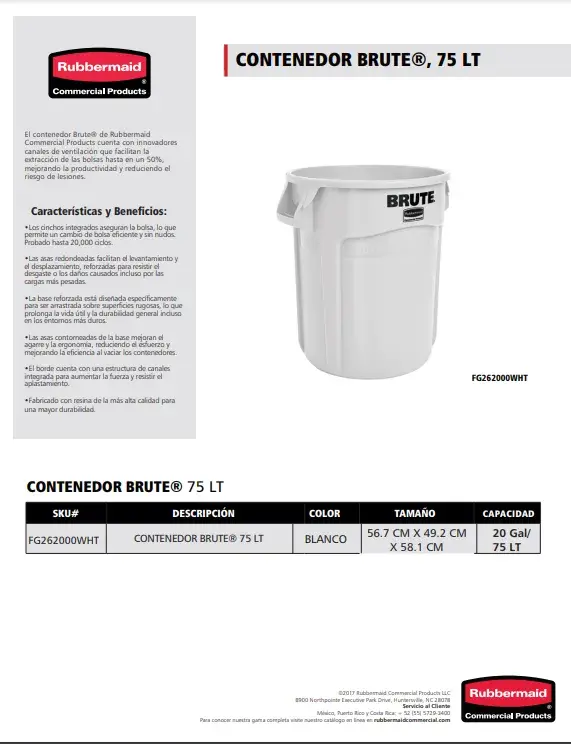 FG262000WHT Contenedor  Brute® 75 Lt