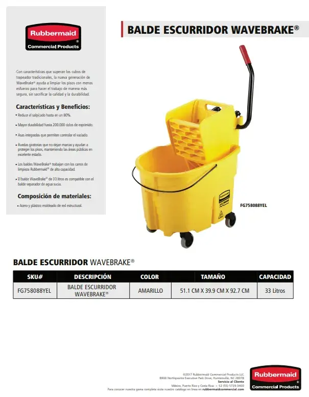 Cubeta Con Exprimidor De Presión Amarillo Rubbermaid