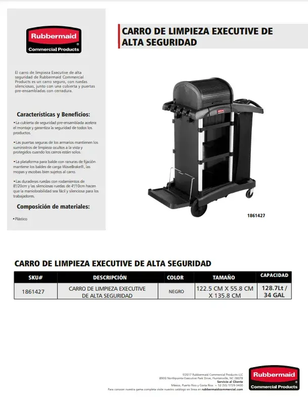 Rubbermaid Commercial Products FG9T7500BLA CARRO DE LIMPIEZA DE ALTA  SEGURIDAD