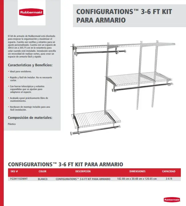 FG3H1102WHT Kit de divisiones para armario