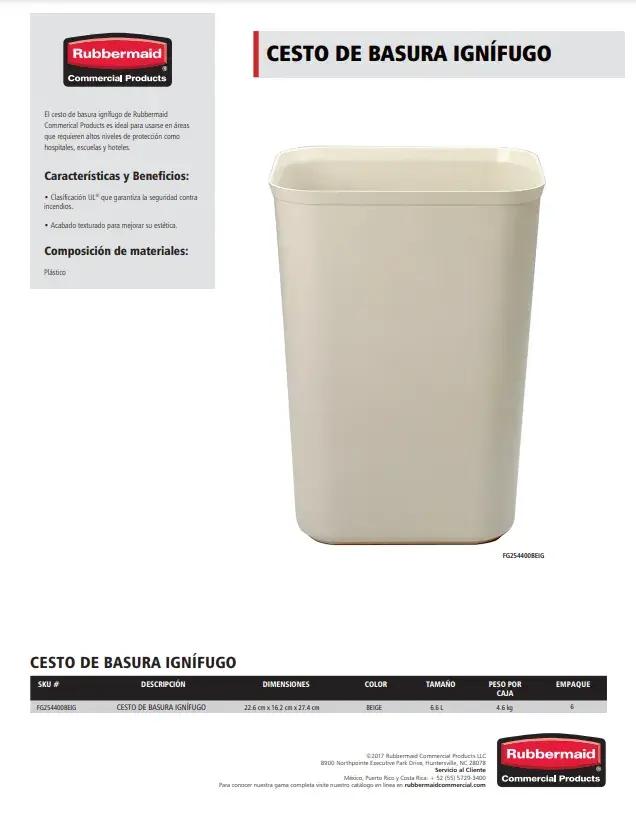 FG254400BEIG Contenedor de basura ignífugo