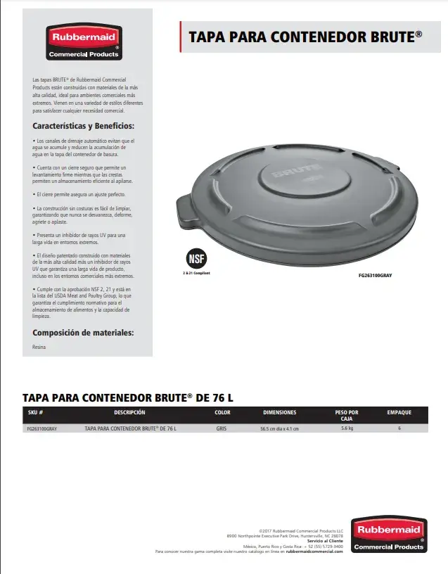 FG263100GRAY Tapa para contenedor Brute®