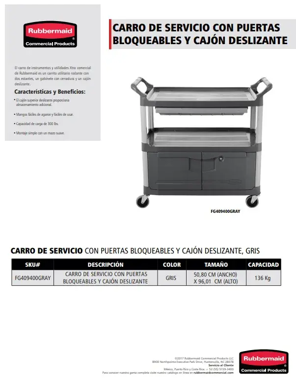 FG409400GRAY Carro de servicio con puertas