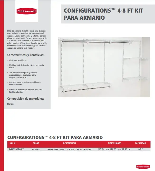 FG3G5902WHT Kit de divisiones para armario