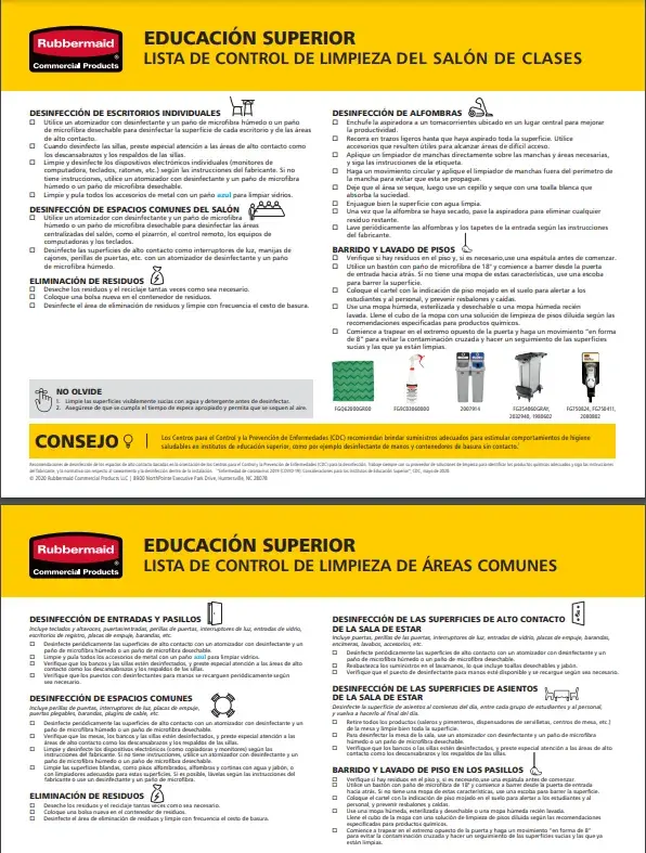 Lista de control de limpieza en educación superior