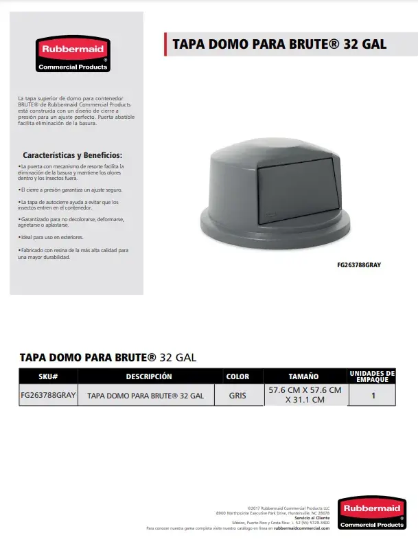 FG263788GRAY Tapa Domo para Brute® 32 Gal