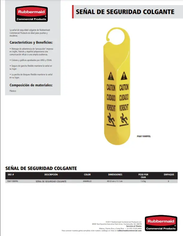 FG611000YEL Señal de seguridad colgante