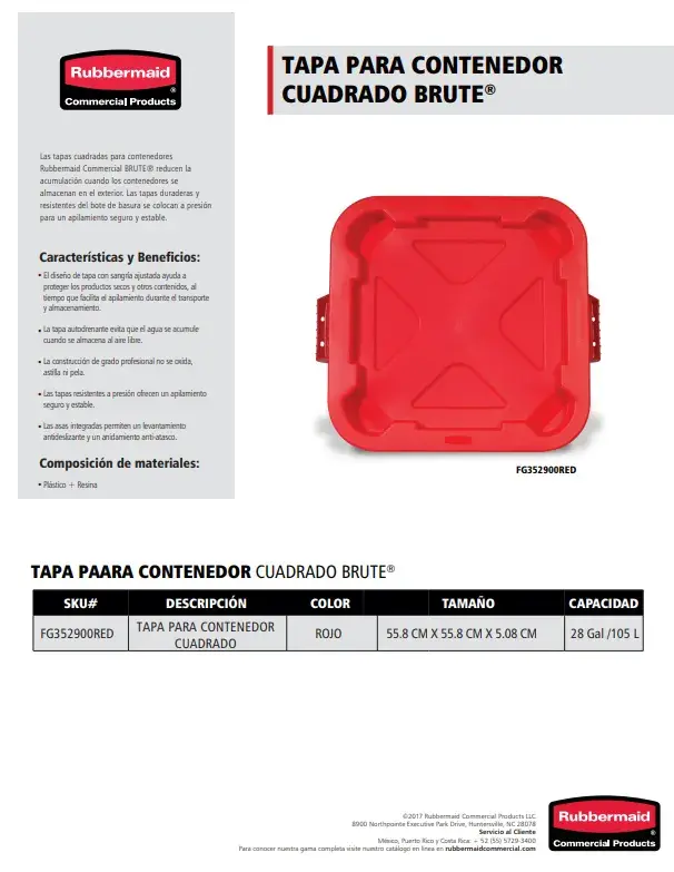 FG352900RED Tapa para contenedor cuadrado Brute