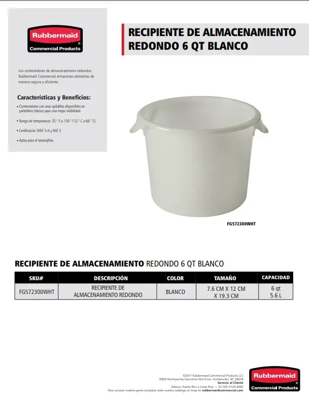 FG572300WHT Recipiente de almacenamiento redondo