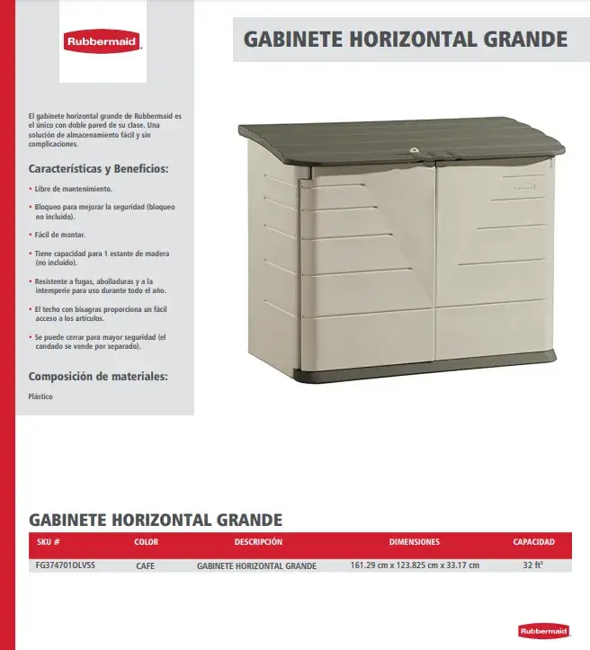 FG374701OLVSS Gabinete de almacenamiento horizontal grande para exteriores