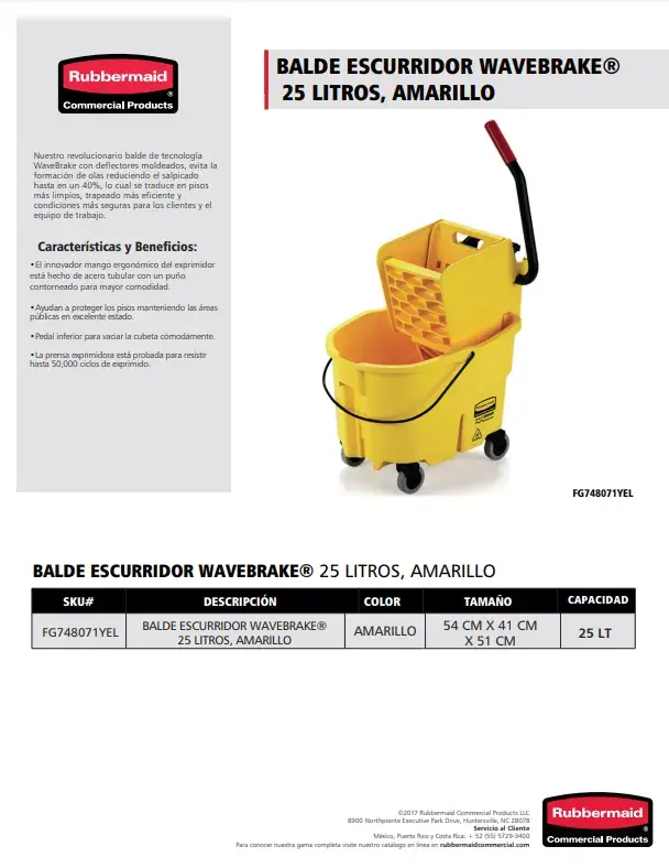 Balde de esfregona amarelo com prensa Rubbermaid Wave Break 33lt - Comprar  online