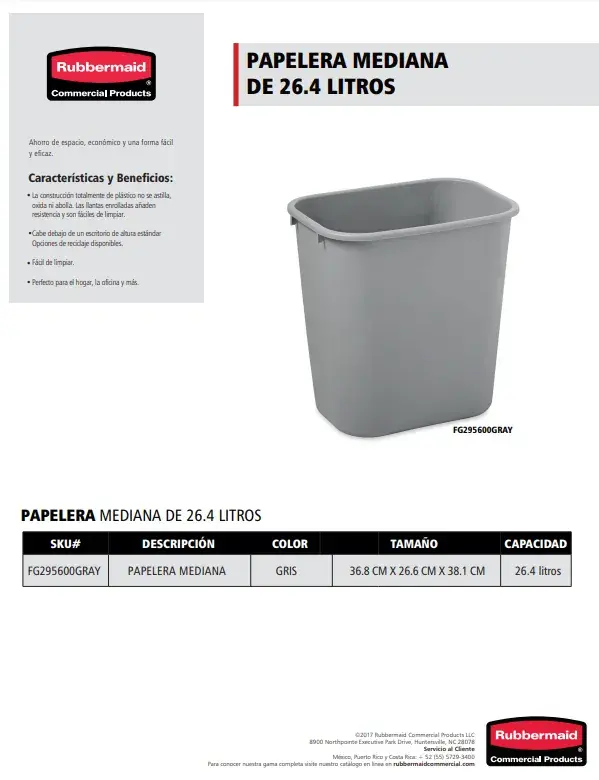 FG295600GRAY Contenedor Papelera mediana