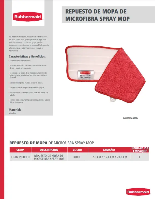 FG1M1900RED Repuesto de mopa de microfibra Spray Mop