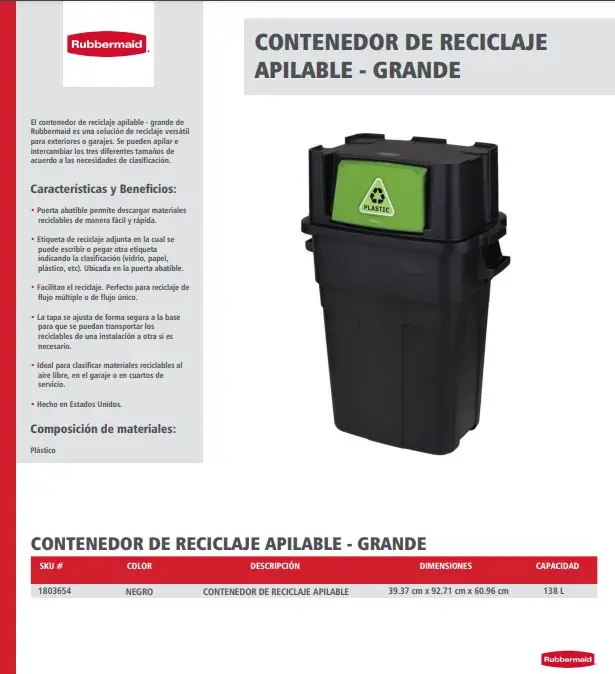 1803654 Contenedor de reciclaje apilable grande