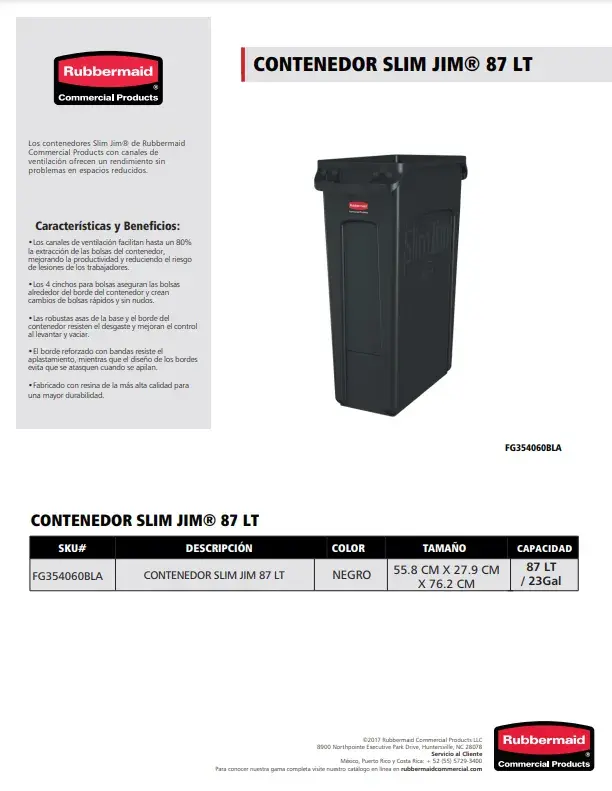 FG354060BLA Contenedor  Slim Jim® 87 LT