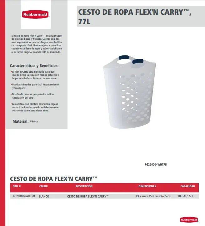 FG260004WHTRB Cesto de ropa Flex'n Carry