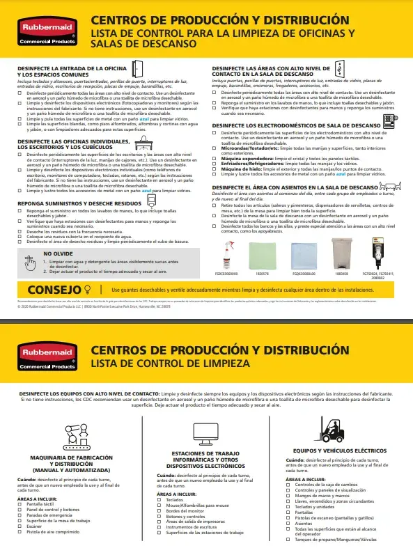 Lista de control de limpieza en centros de producción y distribución