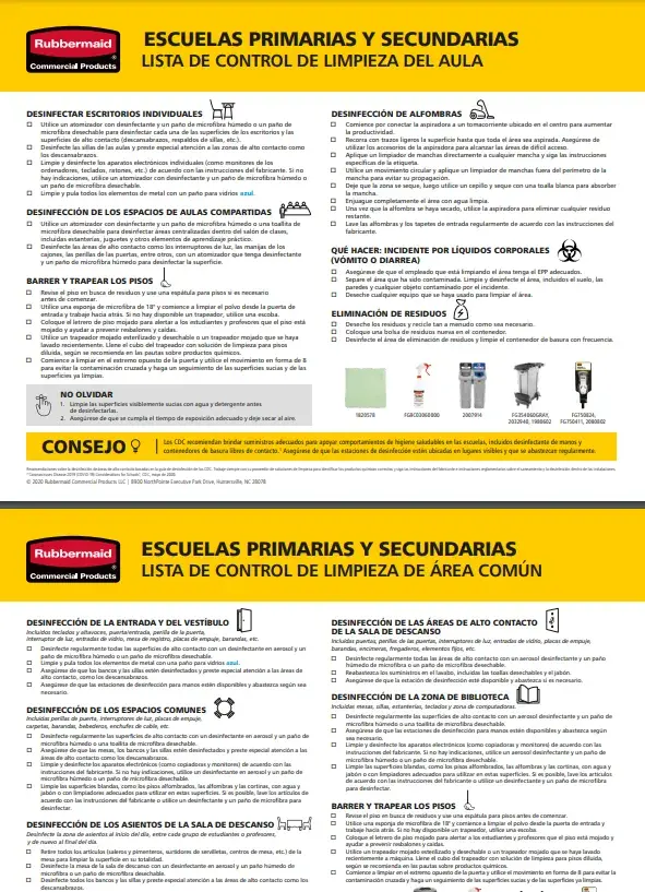 Lista de control de limpieza en primarias y secundarias