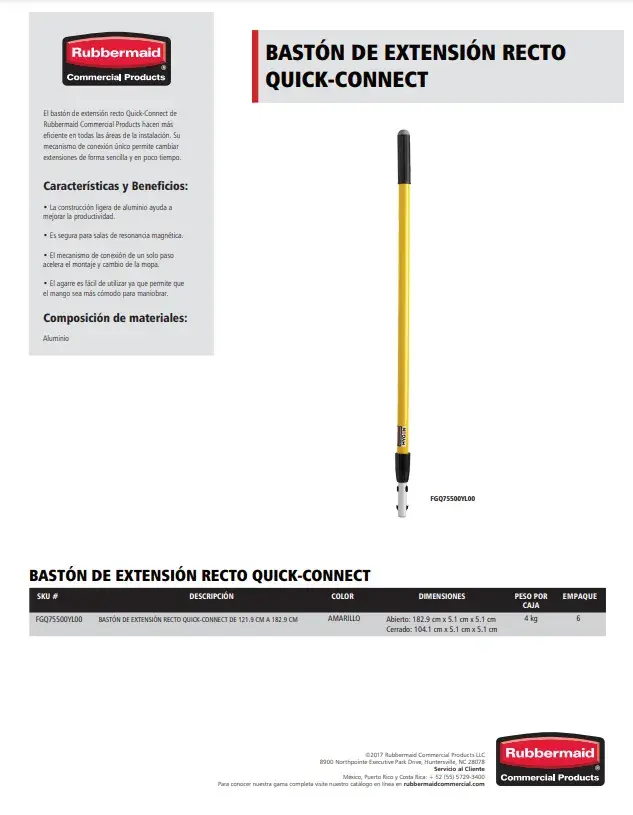 FGQ75500YL00 Bastón de extensión recto Quick-Connect