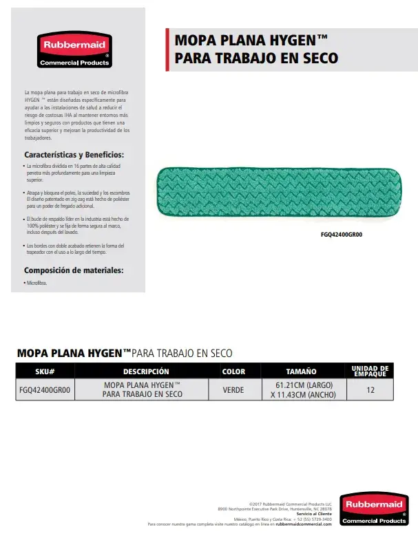 FGQ42400GR00 Mopa plana HYGEN™ para trabajo en seco