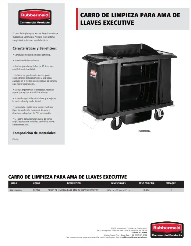 FG618900BLA Carro de Limpieza para ama de llaves Executive