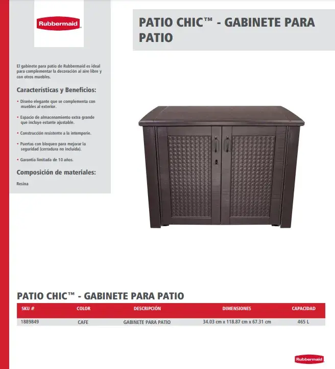 1889849 Patio Chic, gabinete de almacenamiento para exteriores