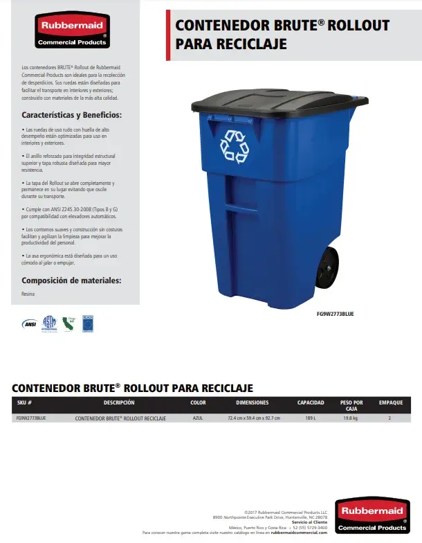 FG9W2773BLUE Contenedor Brute Rollout reciclaje