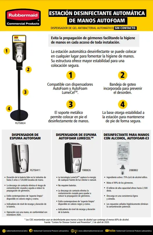 Estación desinfectante automática para manos Autofoam