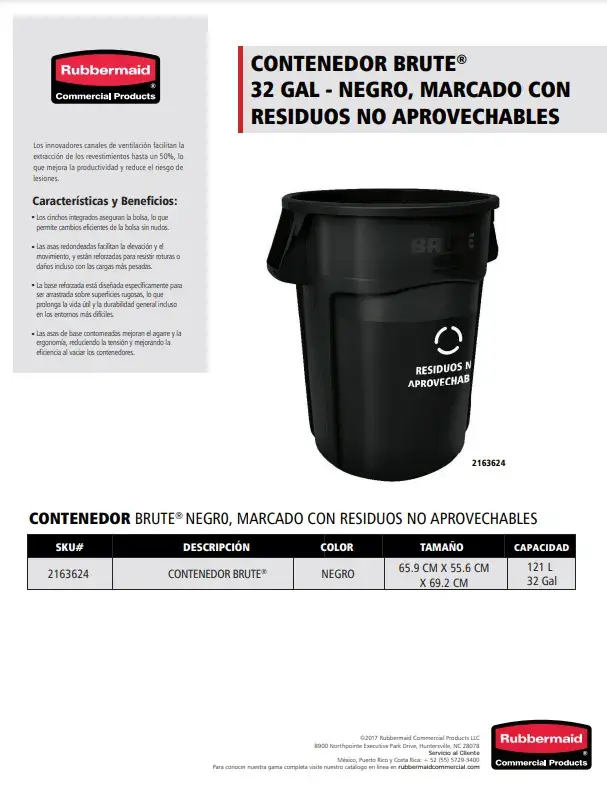 2163624 Contenedor Brute 32 Gal Negro Marcado