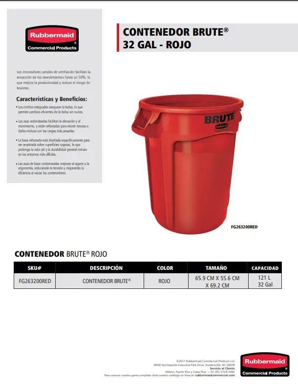 FG263200RED Contenedor Brute 32 Gal Rojo