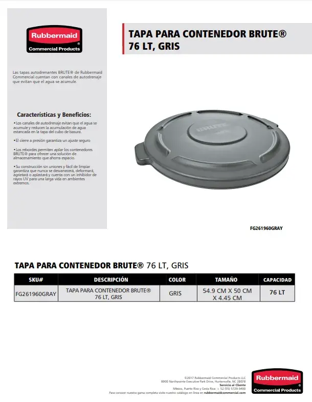 FG261960GRAY Tapa para contenedor Brute®