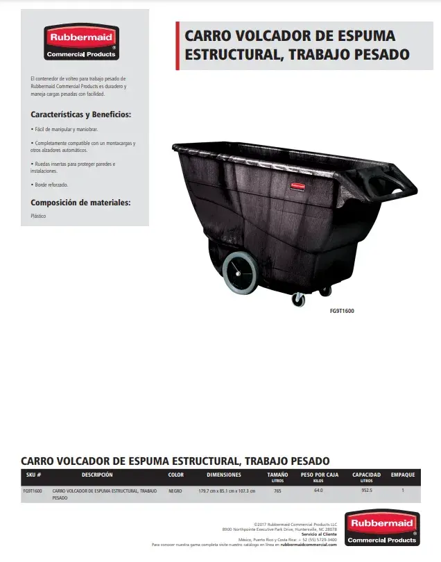 FG9T1600 Carro volcador de espuma estructural trabajo pesado