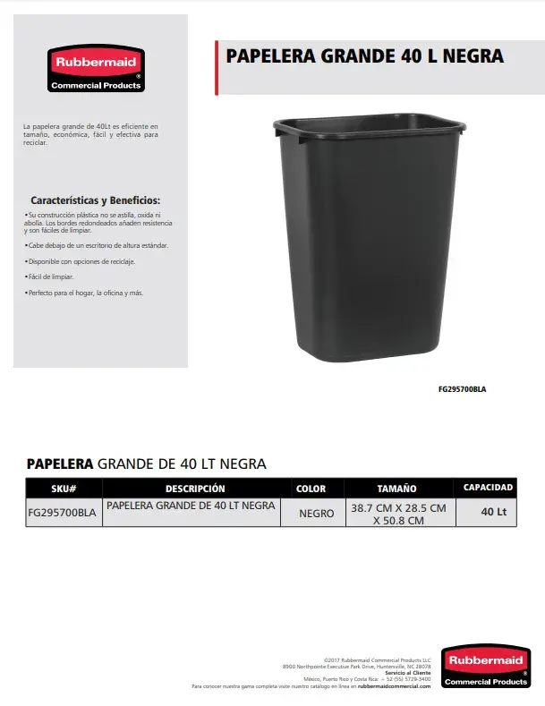 FG295700BLA Contenedor Papelera grande de 40 L